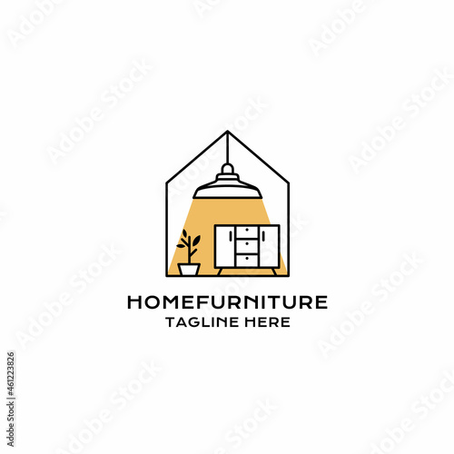 House logo, lamp, drawer shelf, chair, flower and pot home Furniture logo designs concept vector, Furniture logo template