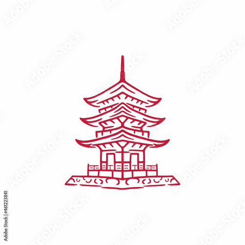 Vintage hand drawn Temple Logo design vector Illustration