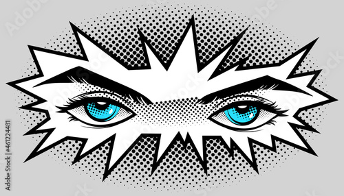 Eyes are blue in the style of manga and anime.