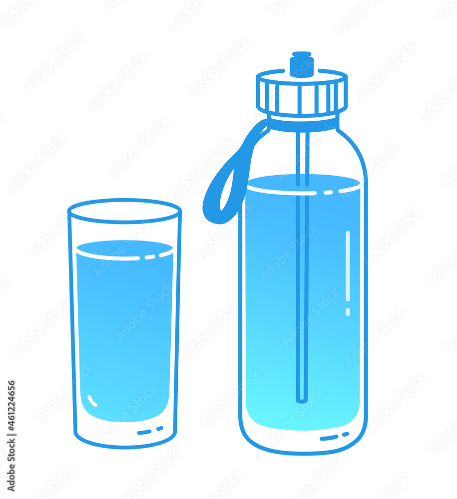 Vector illustration of bottle and glass of water Vector illustration of bottle and glass of water