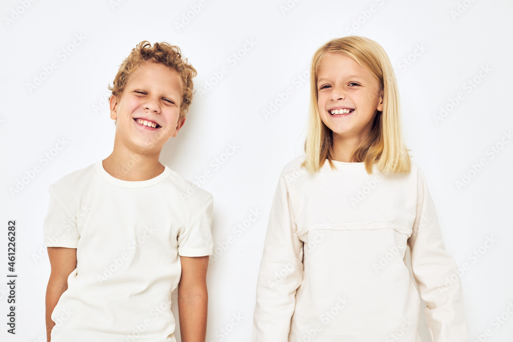cheerful children dance little cheerful cheery friends isolated background cheerful children dance little cheerful cheery friends isolated background