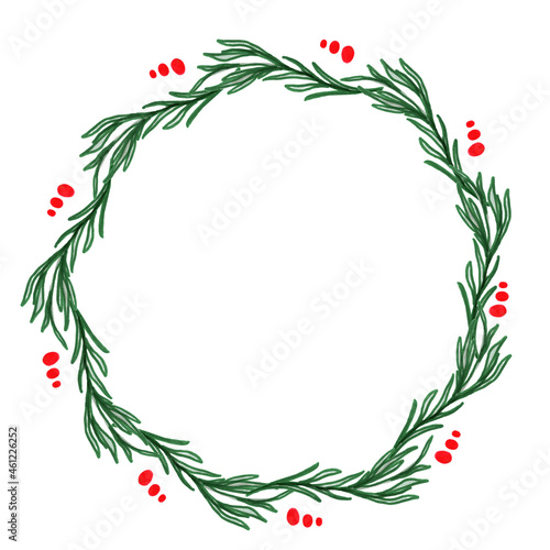 Christmas wreath, floral frame. Winter decor. Watercolor hand painted illustration, isolated white background