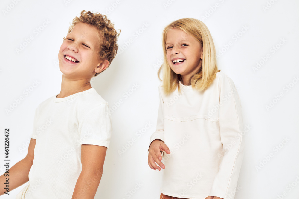 cheerful children dance smile posing casual wear isolated background cheerful children dance smile posing casual wear isolated background