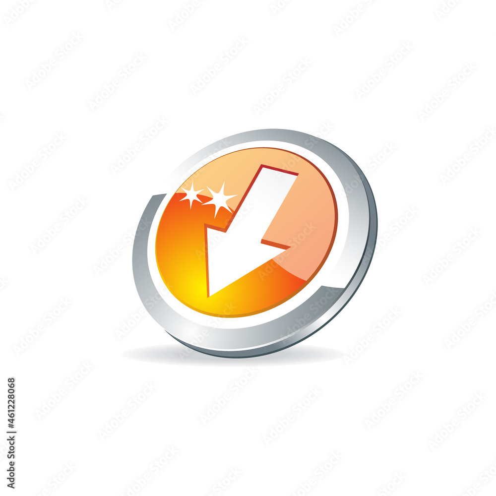 This is a clean 3d logo image of an arrow facing down inside a round ...