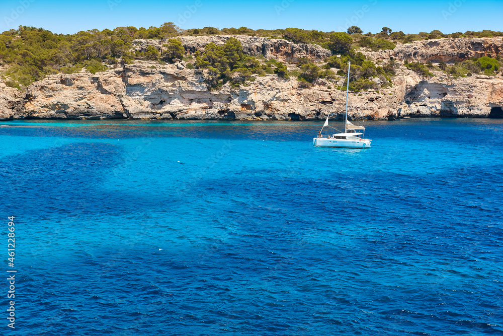 Turquoise waters in Mallorca. Moro cove. Mediterranean coastline. Balearic islands