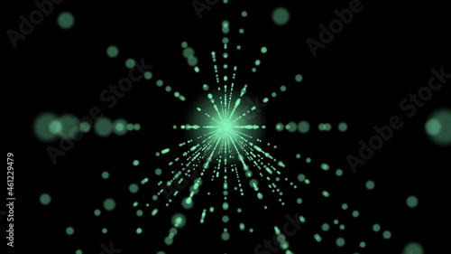 neon green rays on a black background. abstract corridor of rays. 3d rendering