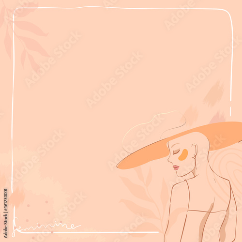 Feminine line art frame vector
