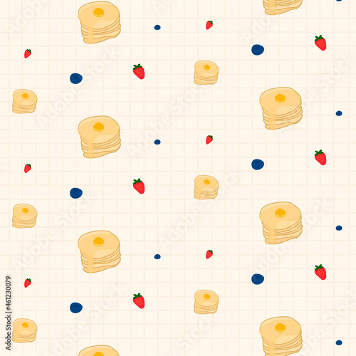 Vector seamless pancake strawberry blueberry pattern background