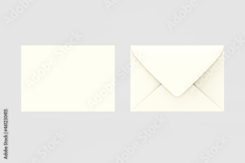 Ivory envelope with back and font side, isolated with clipping mask. top view. 3d render.