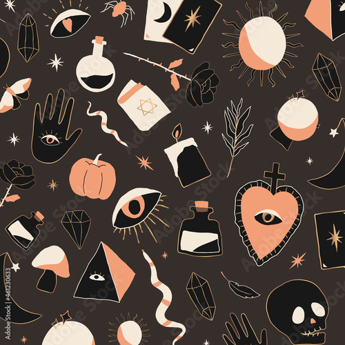 Vector bohemian witchcraft doodle Halloween background