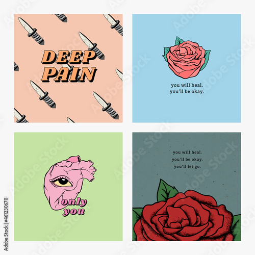 Vintage mixed quote vector set