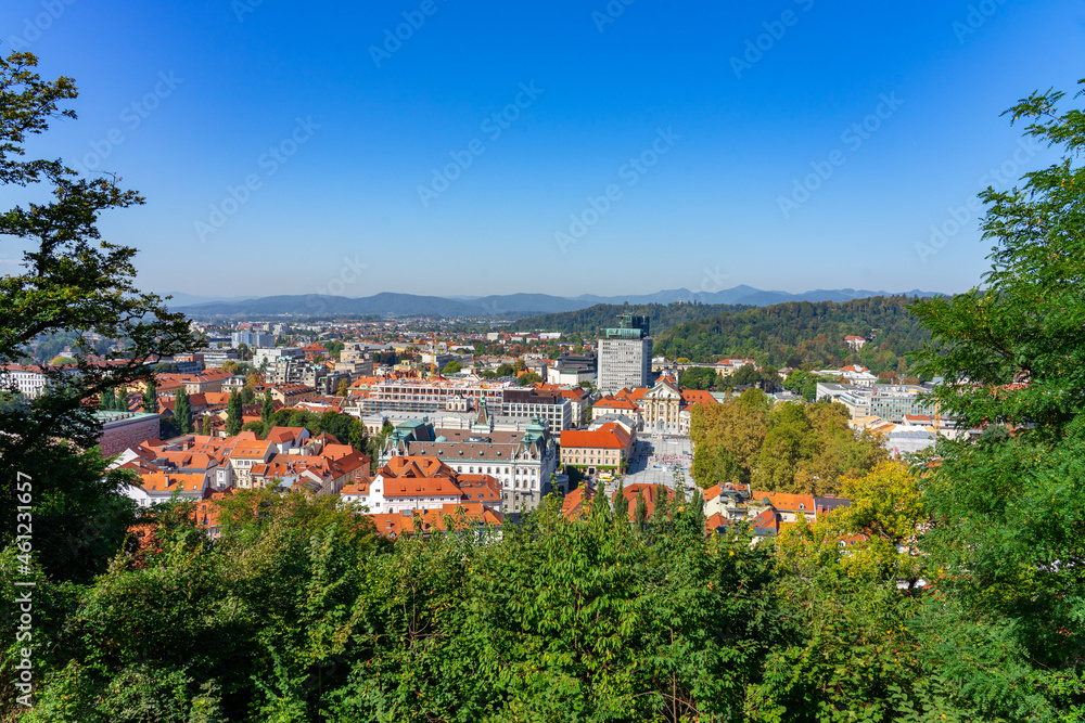 Arial View of the city of Ljubljana from the castle hill in Slovenia