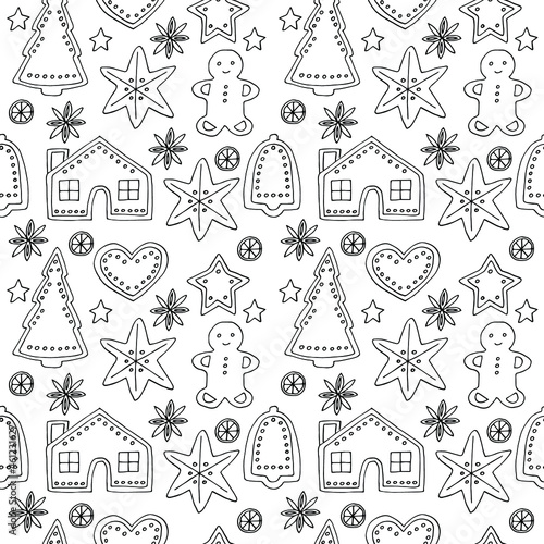 Christmas cookies seamless pattern, vector illustration hand drawing doodles