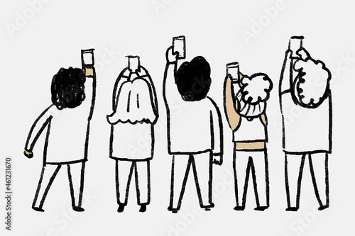 Social media doodle vector online users concept