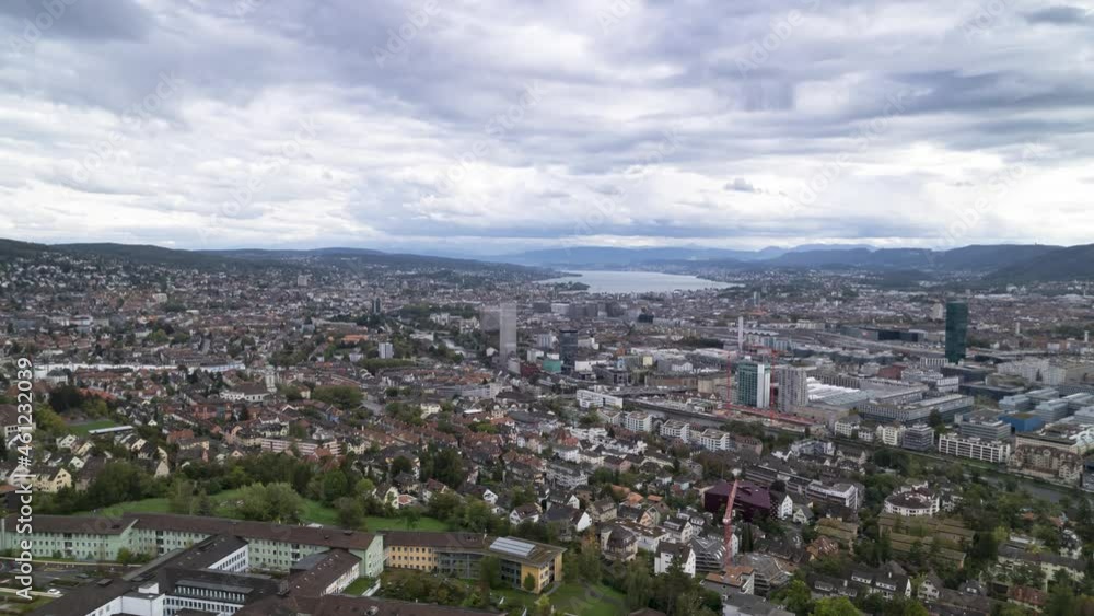 Aerial timelapse of Zurich skyline on a cloudy moody day, Switzerland Aerial timelapse of Zurich skyline on a cloudy moody day, Switzerland