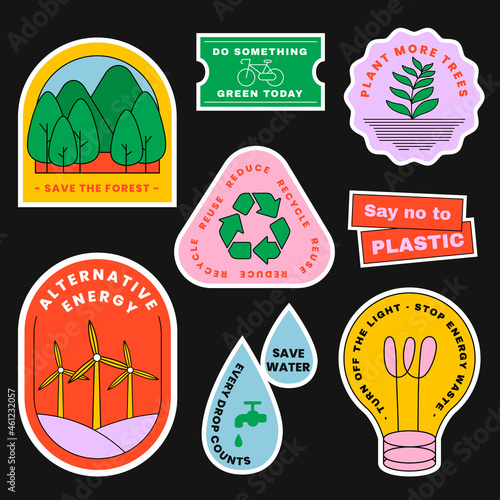 Environmental awareness sticker vector set