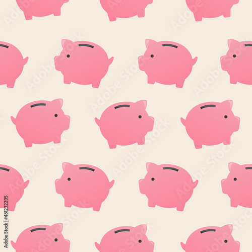 Piggy bank seamless pattern background, money vector finance illustration