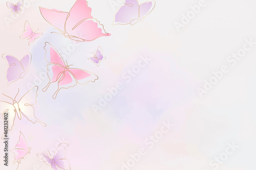 Feminine butterfly background, pink border, vector animal illustration
