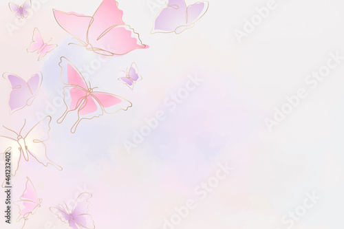 Feminine butterfly background, pink border, vector animal illustration