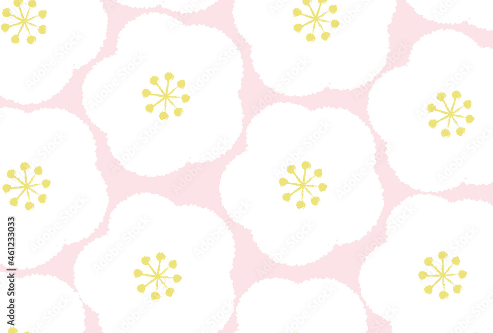 イラスト素材 年賀状22テンプレート 背景ピンク白梅柄 壁紙 Stock Illustration Adobe Stock