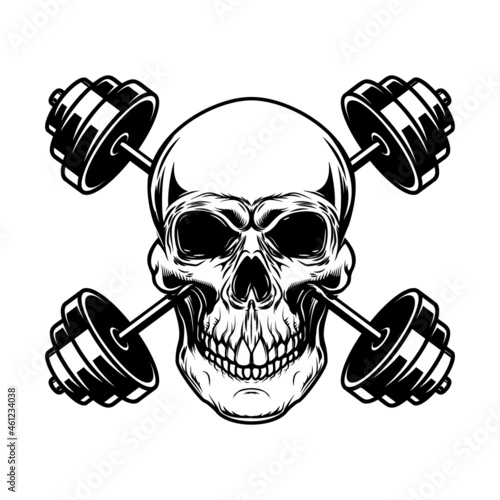 Skull with crossed dumbbells. Vector illustration