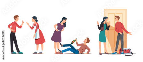 Man, woman couple bad relationship. Conflict set