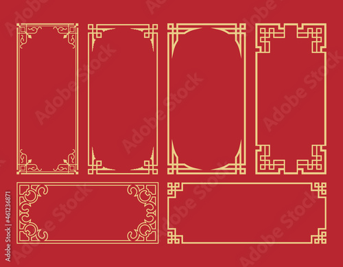 Chinese vintage frame set. Various oriental ornament frame pattern on red background. Retro chinese new year frames set