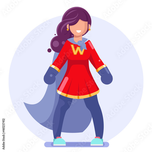 Powerful superhero beautiful action girl modern brave heroine female character icon woman vector design illustration