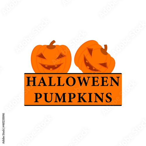 Halloween pumpkin with scary laughing face. Vector clipart on a white background. 