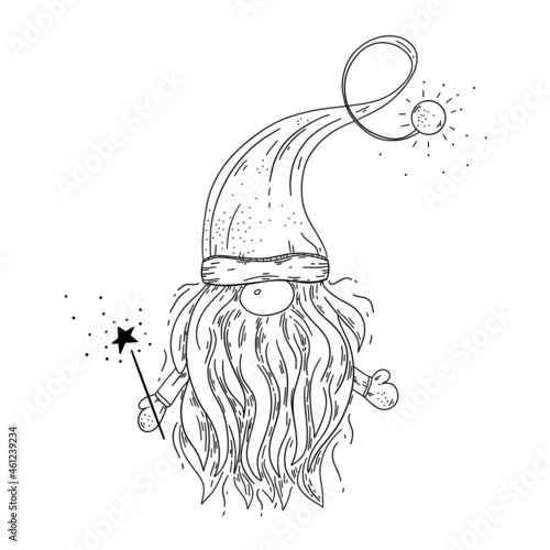 Garden gnome line hand drawn illustration. Vector sketch.