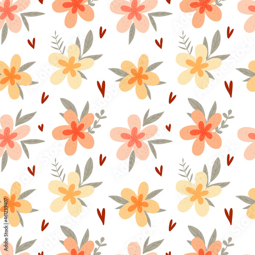 Simple flowers vector pattern. Background with wild flowers. Minimalist botanical vector