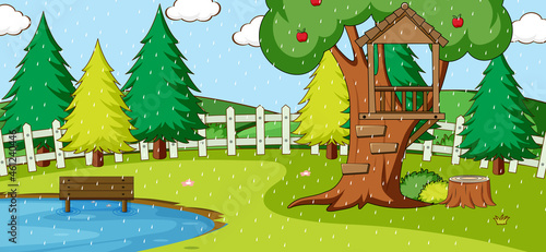 Empty scene with many trees in the park
