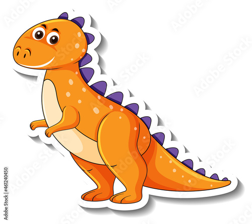 A sticker template with cute dinosaur cartoon character isolated