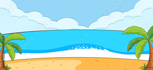 Empty beach landscape scene with blank sky