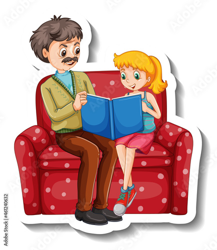 A sticker template with a grandfather and her granddaughter