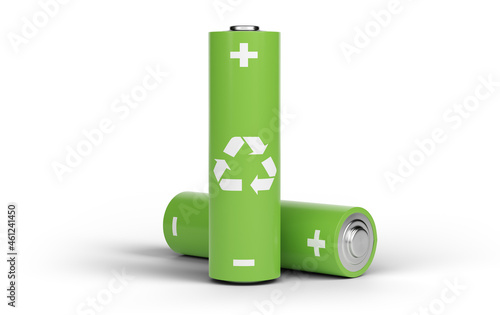 aa battery with recycle icon isolated on white background photo