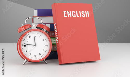 learning english concept. Textbook and school supplies