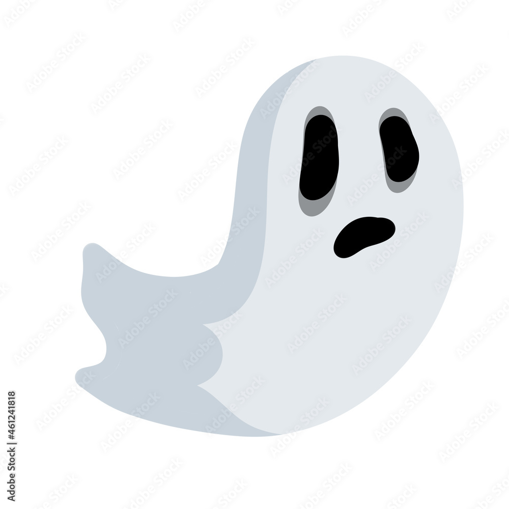 Ghost. Funny flying spirit. The Halloween element. White cute character. Icon of death. Flat cartoon illustration