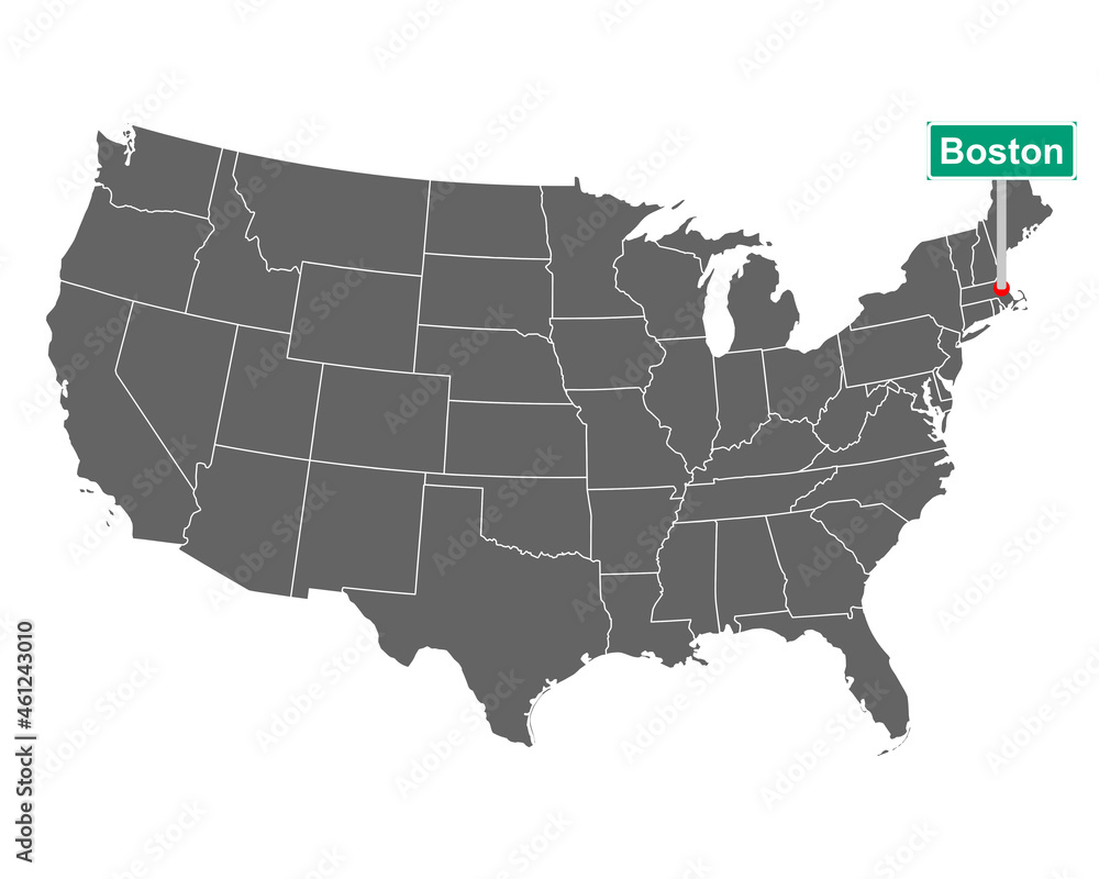 Boston Ortsschild und Karte der USA