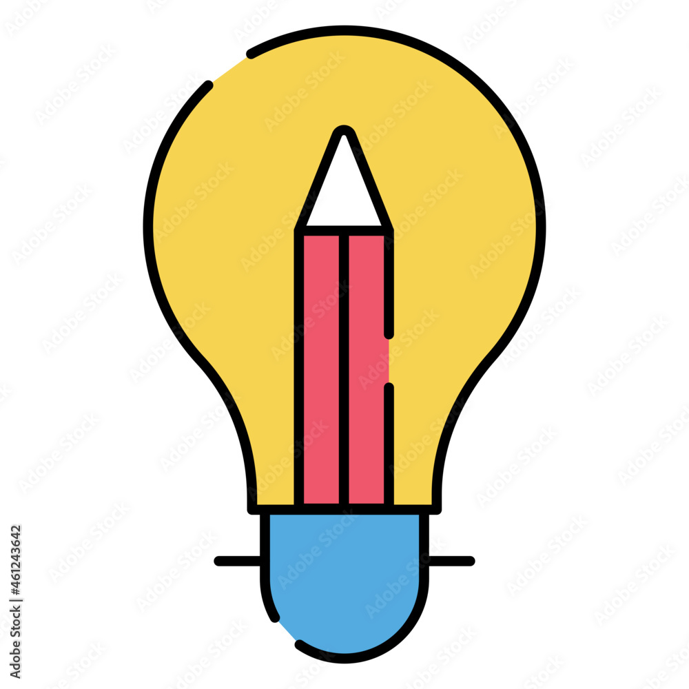 Pencil inside lightbulb, flat design of creative writing icon Pencil inside lightbulb, flat design of creative writing icon