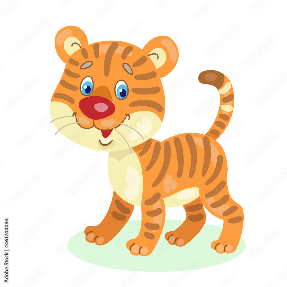 Cute little tiger cub. In cartoon style. Isolated on white background. Vector flat illustration. Cute little tiger cub. In cartoon style. Isolated on white background. Vector flat illustration.