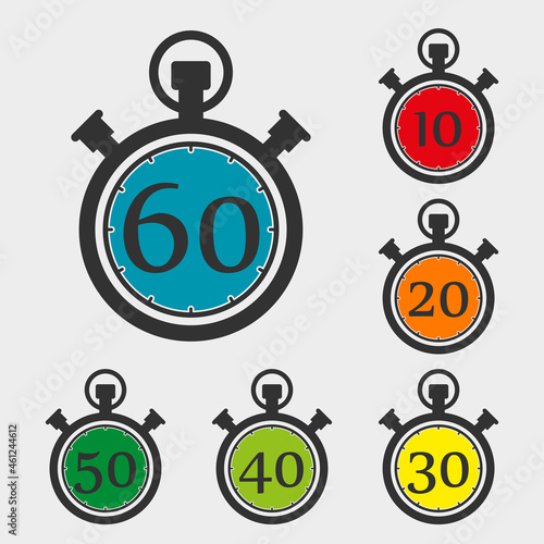 Countdown. Analog timer icons set, illustration, Clock picture, watch icon