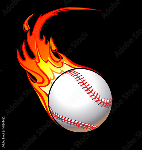 flaming baseball on black background