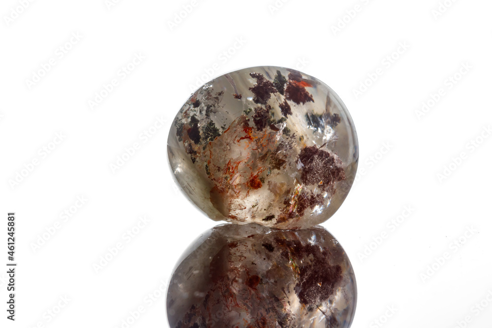 Macro mineral stone Quartz aquarium on a white background Macro mineral stone Quartz aquarium on a white background