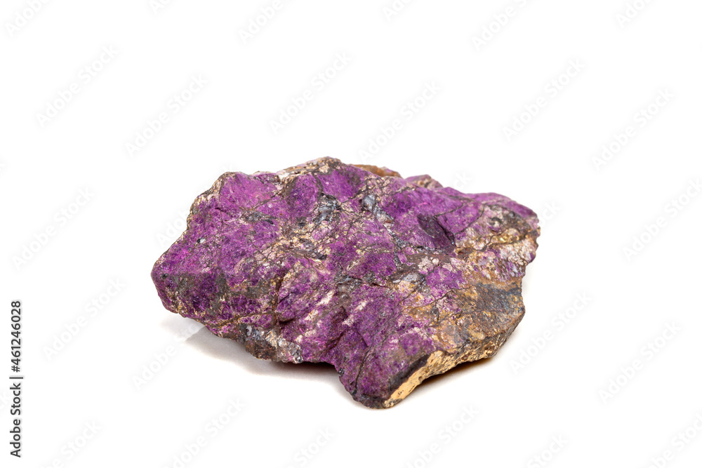 Fototapeta premium Macro mineral stone purpureus, (purple) purpurite in the breed a white background