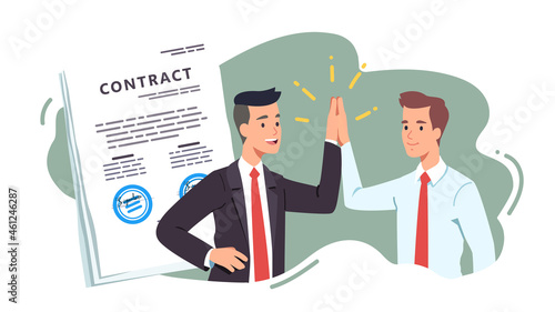 Business men give high five on signed contract