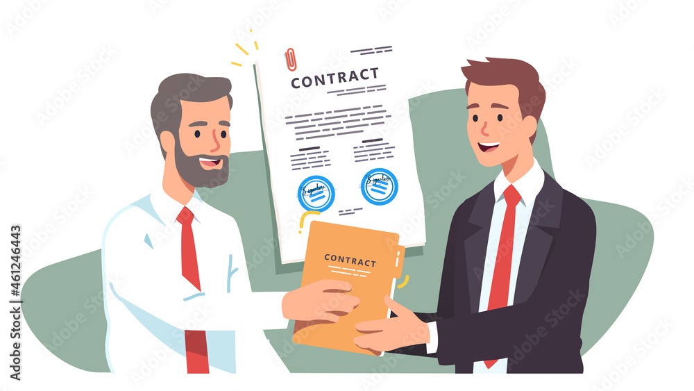 Happy worker reach agreement. Signed contract Happy worker reach agreement. Signed contract