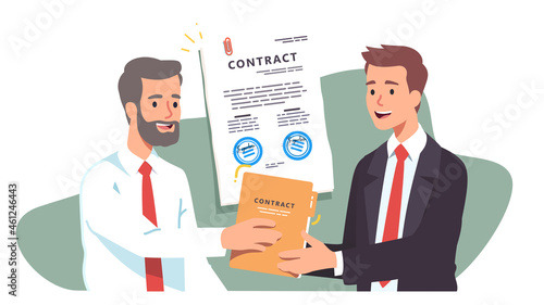 Happy worker reach agreement. Signed contract 