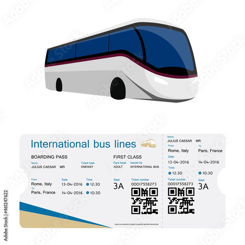 Bus and boarding pass ticket template design isolated on white.