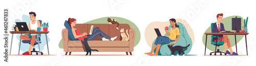 People work from home. Distance, remote workplace